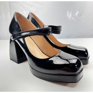 Only Maker Black Mary Jane Square Platform Chunky Heels Pumps Size 40